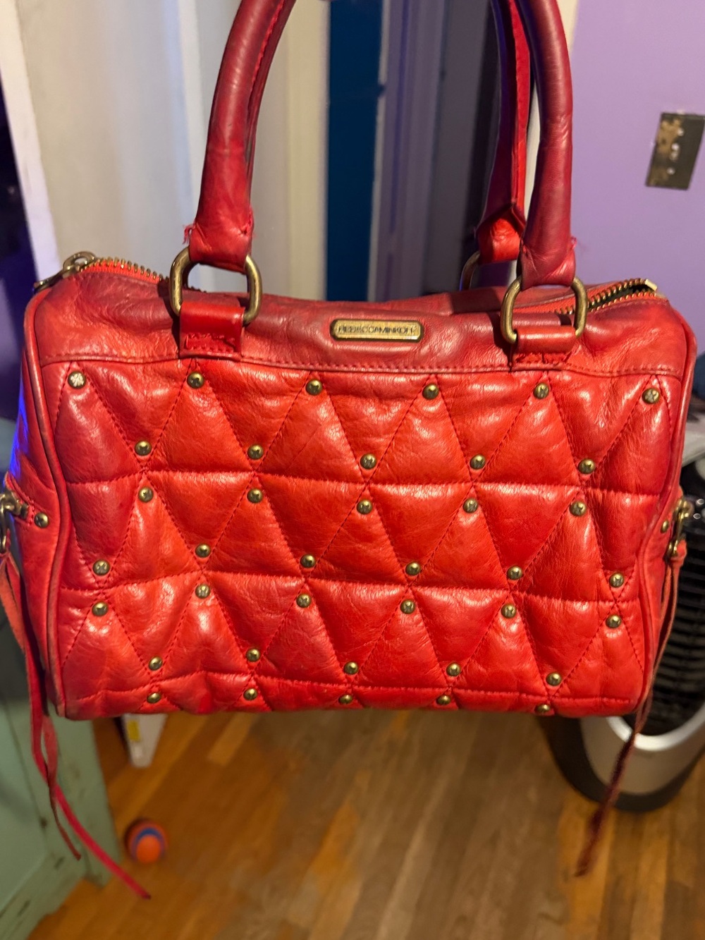 Rebecca Minkoff Red Quilted Studded Satchel Handbag